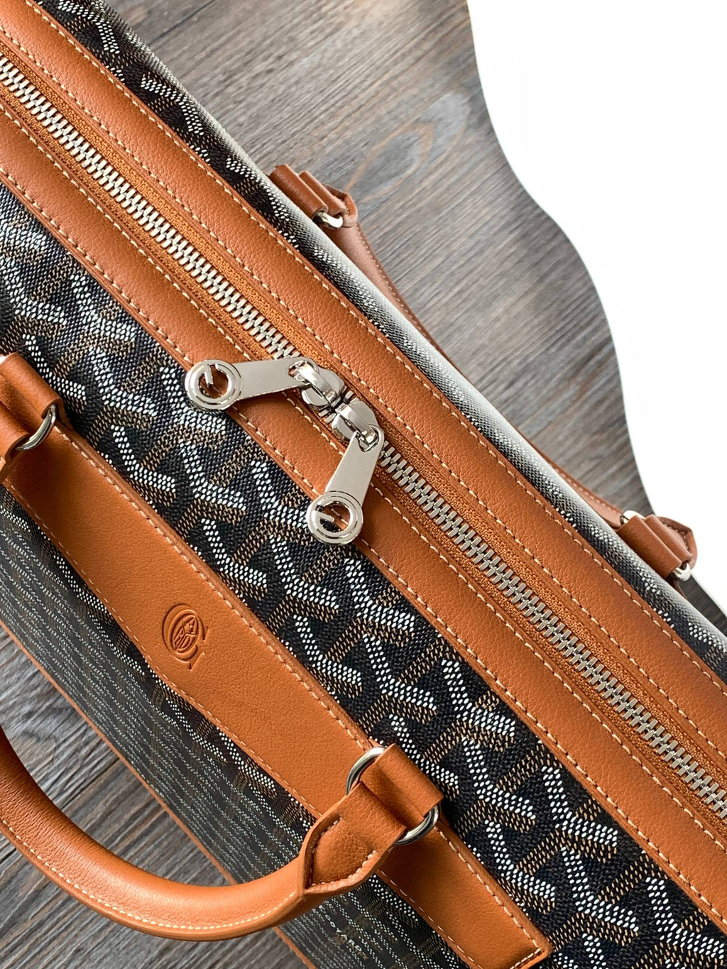GOYARD CISALPIN DOCUMENT CASE 39 IN BLACK GOYARDINE CANVAS AND TAN CALFSKIN