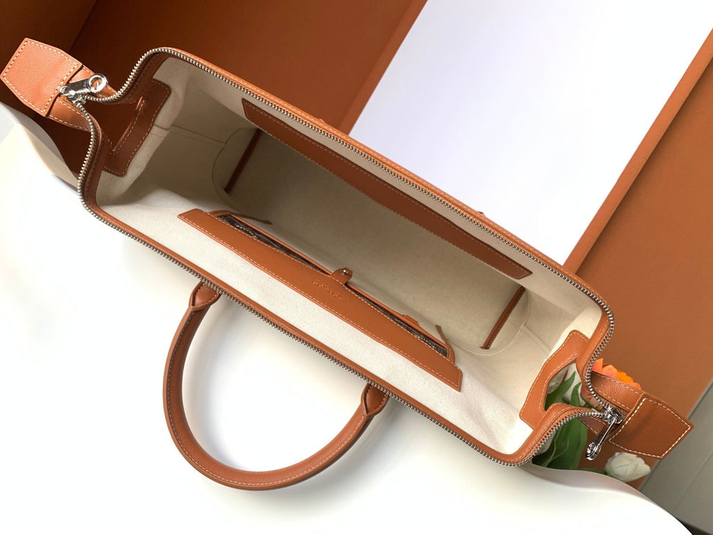 GOYARD CISALPIN DOCUMENT CASE 39 IN BLACK GOYARDINE CANVAS AND TAN CALFSKIN