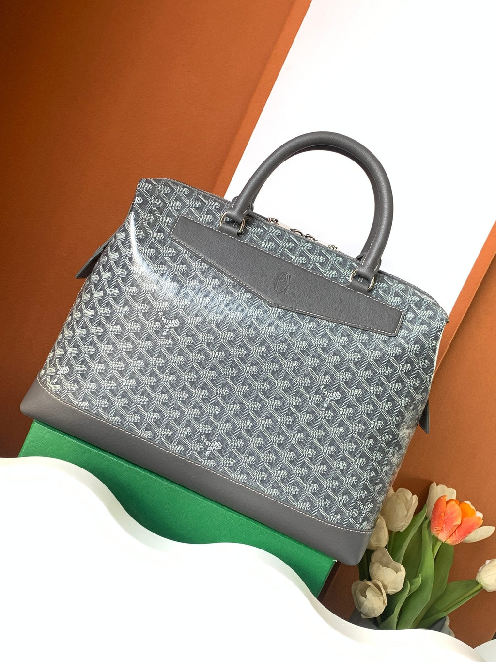 GOYARD CISALPIN DOCUMENT CASE 39 IN GRAY GOYARDINE CANVAS AND CALFSKIN