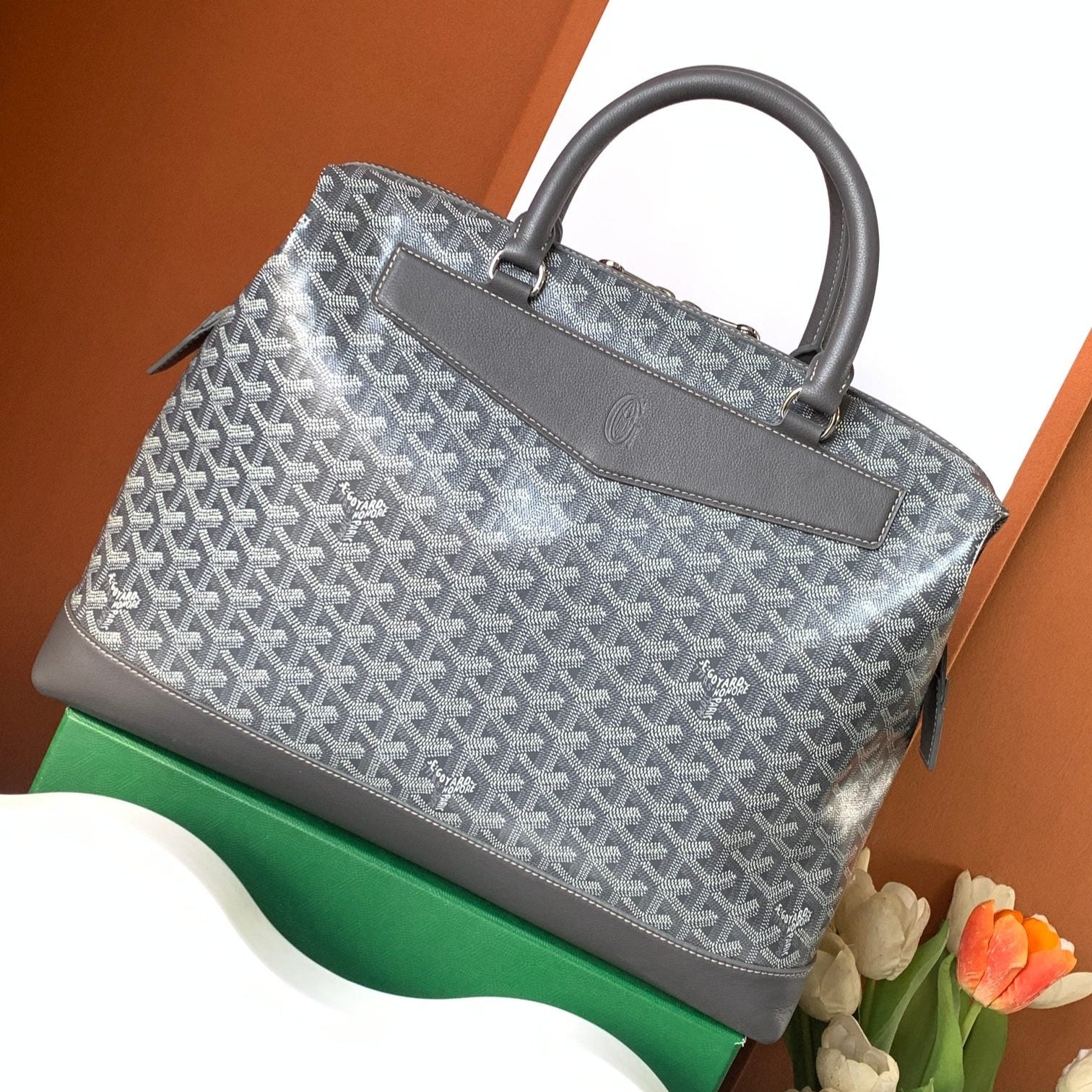 GOYARD CISALPIN DOCUMENT CASE 39 IN GRAY GOYARDINE CANVAS AND CALFSKIN