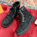 LOUIS VUITTON LV X TIMBERLAND ANKLE BOOT IN BLACK MONOGRAM SUEDE