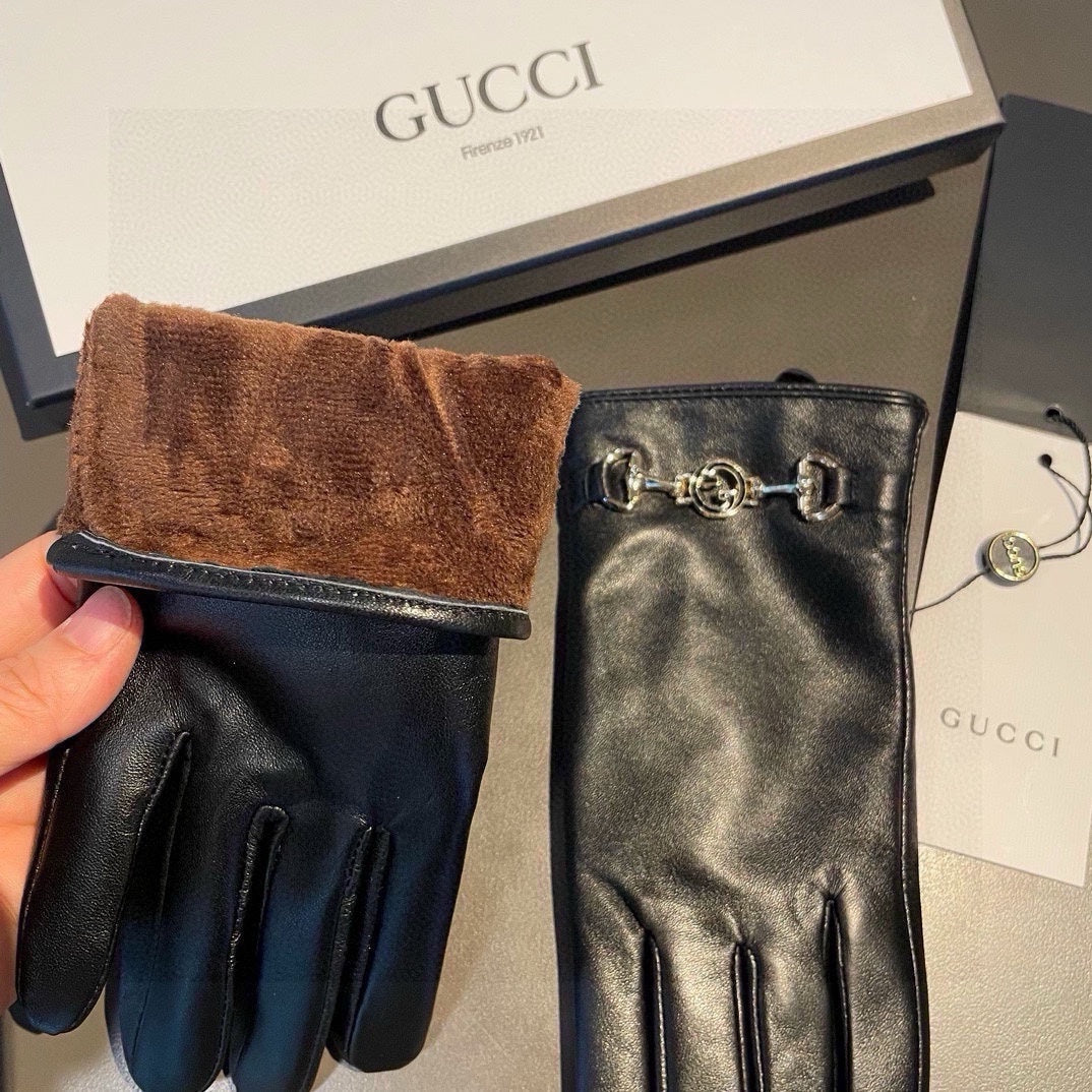 GUCCI TOUCHSCREEN GLOVES IN BLACK LAMBSKIN AND CASHMERE LINING 462259
