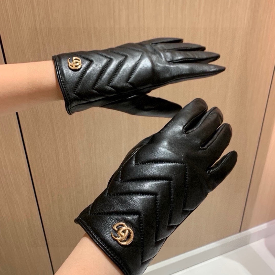 GUCCI TOUCHSCREEN GLOVES IN BLACK LAMBSKIN AND FABRIC LINING 463861