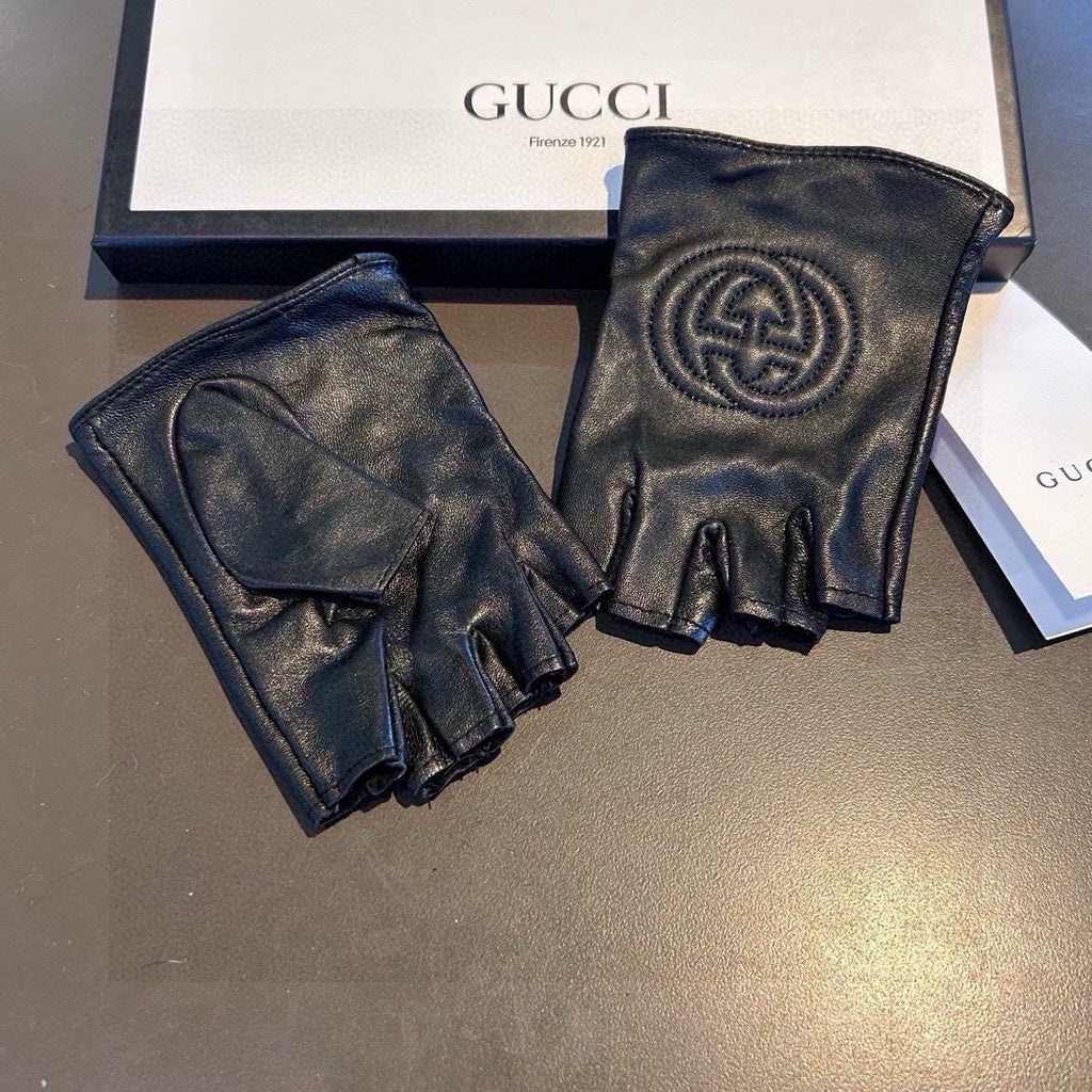 GUCCI FINGERLESS GLOVES IN BLACK LAMBSKIN AND CASHMERE LINING 465790