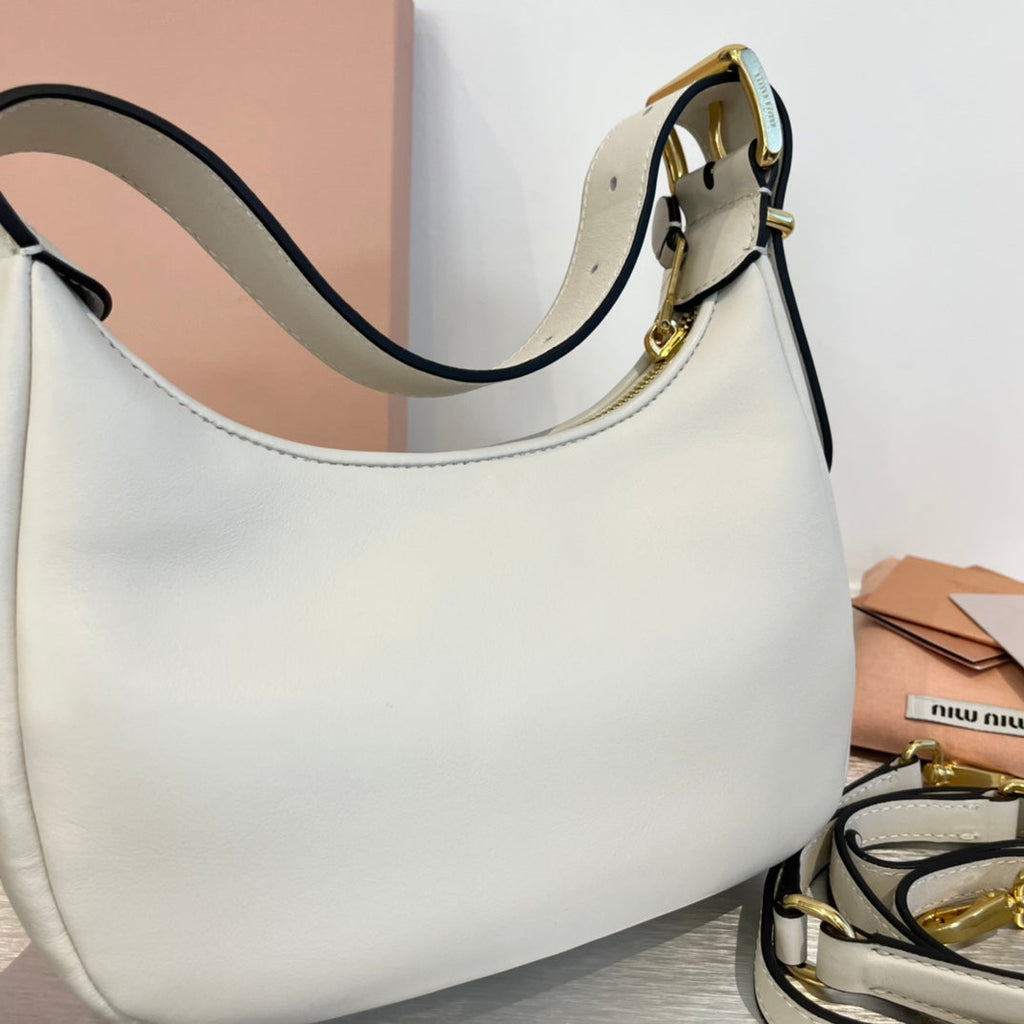 MIU MIU HOBO 20 BAG IN WHITE CALFSKIN