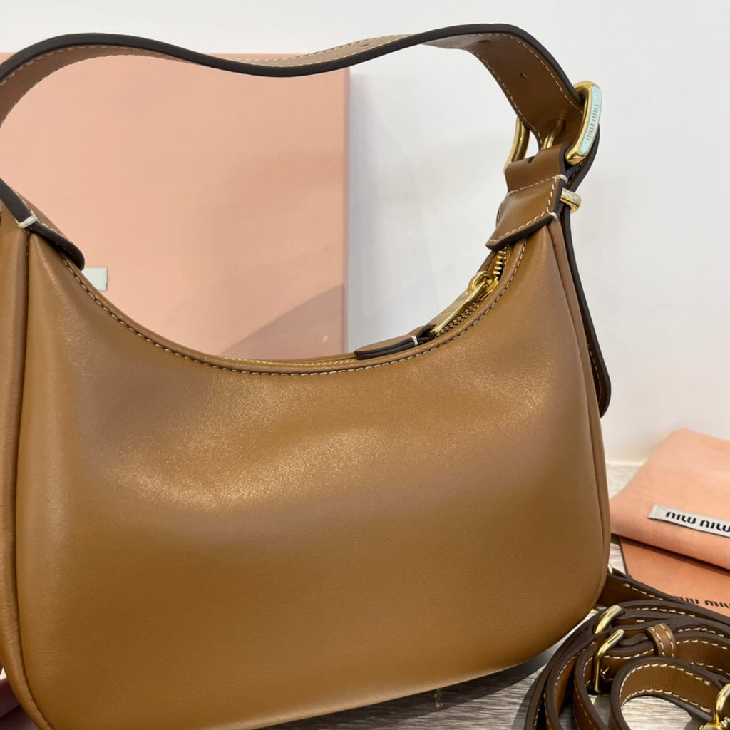 MIU MIU HOBO 20 BAG IN CARAMEL BROWN CALFSKIN