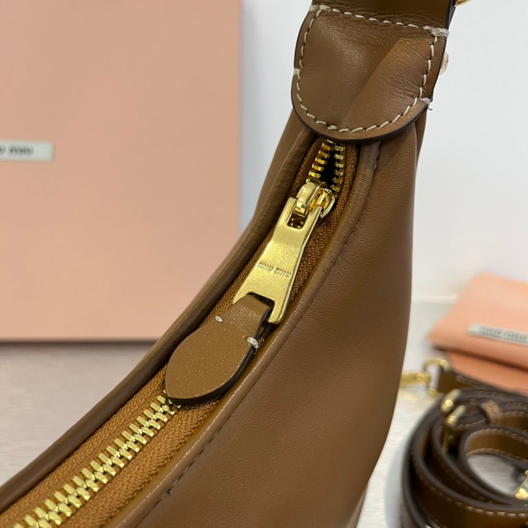MIU MIU HOBO 20 BAG IN CARAMEL BROWN CALFSKIN