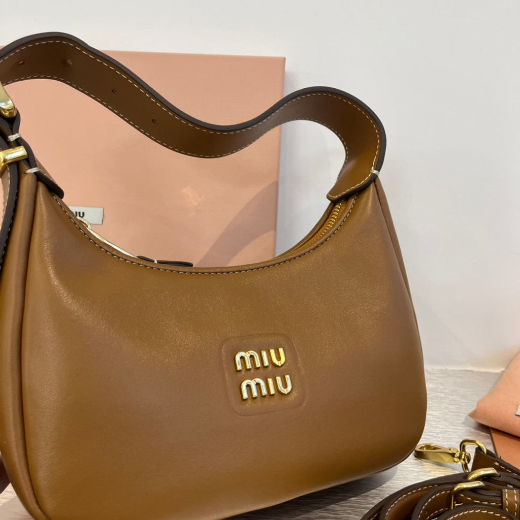 MIU MIU HOBO 20 BAG IN CARAMEL BROWN CALFSKIN