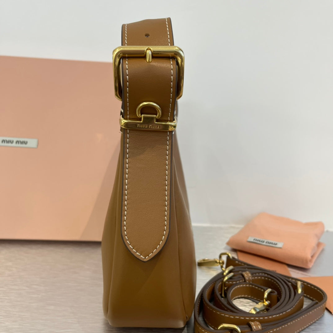 MIU MIU HOBO 20 BAG IN CARAMEL BROWN CALFSKIN