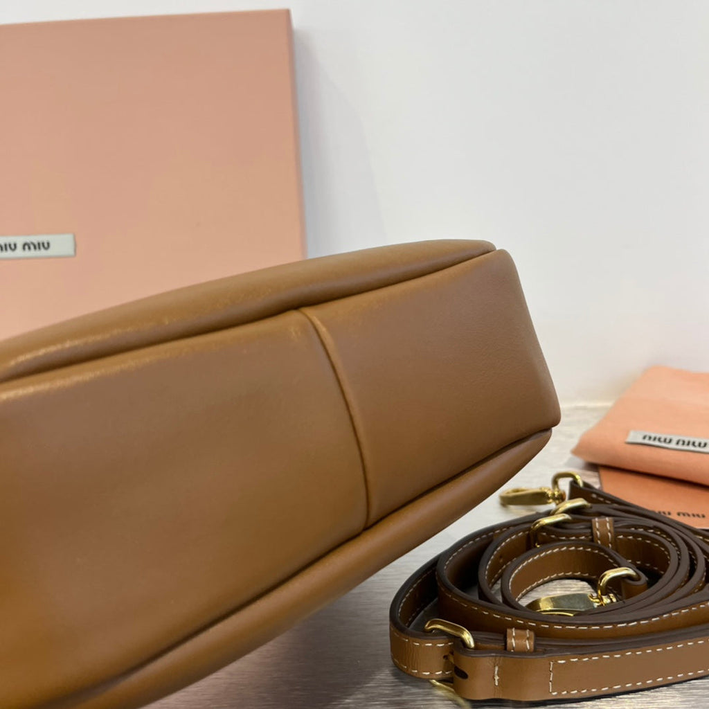 MIU MIU HOBO 20 BAG IN CARAMEL BROWN CALFSKIN