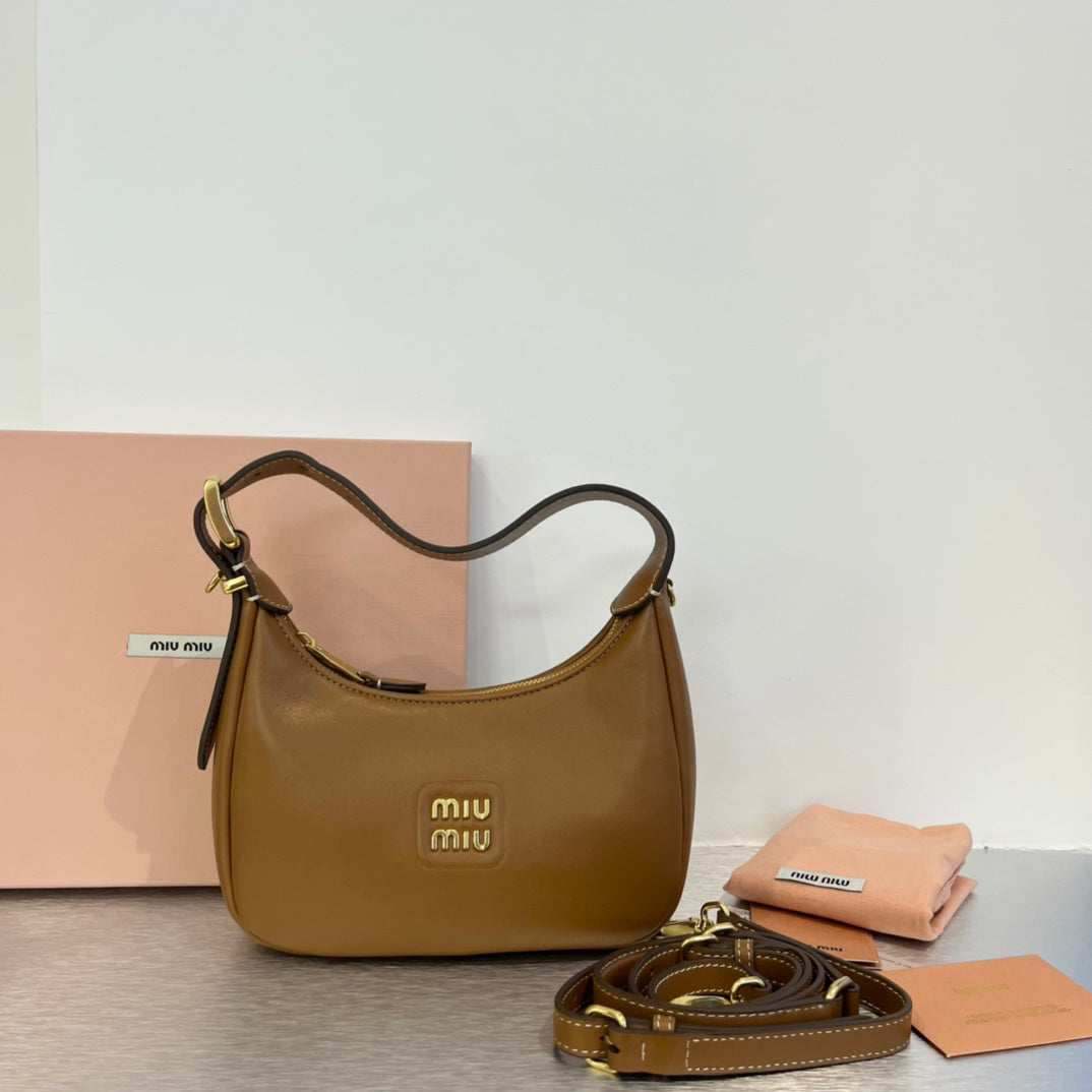 MIU MIU HOBO 20 BAG IN CARAMEL BROWN CALFSKIN