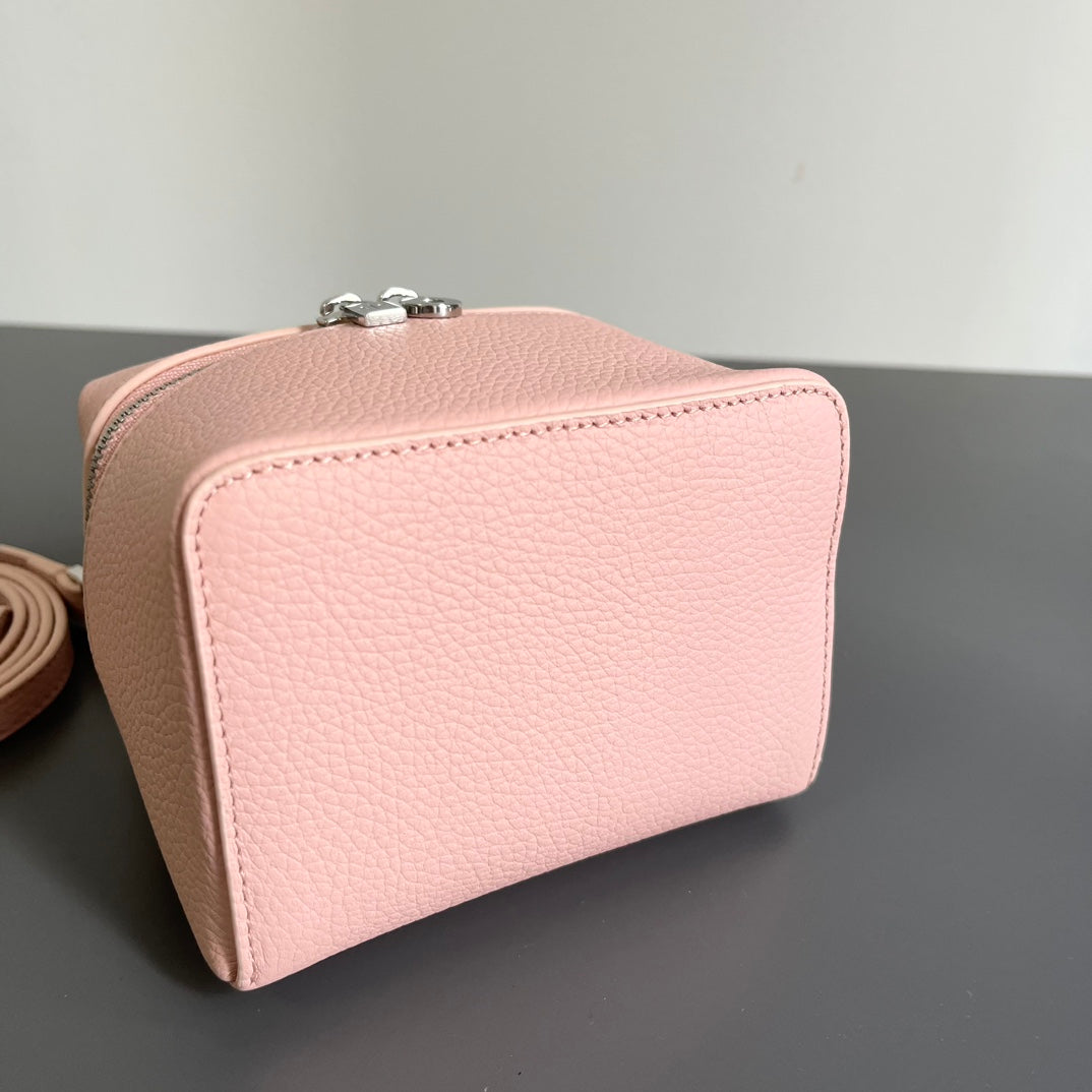 LORO PIANA EXTRA POCKET L12 IN PINK PASTEL CALFSKIN WITH SILVER HARDWARE