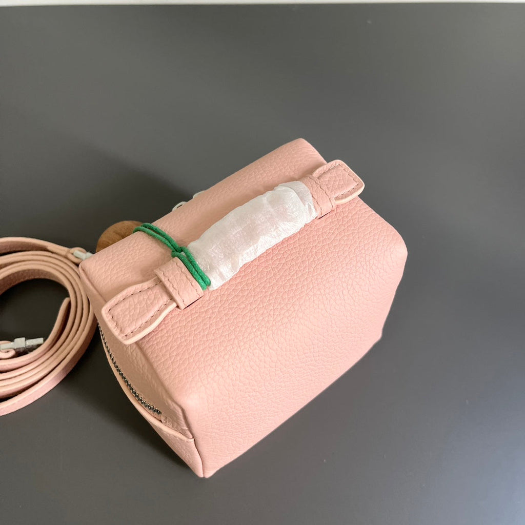 LORO PIANA EXTRA POCKET L12 IN PINK PASTEL CALFSKIN WITH SILVER HARDWARE
