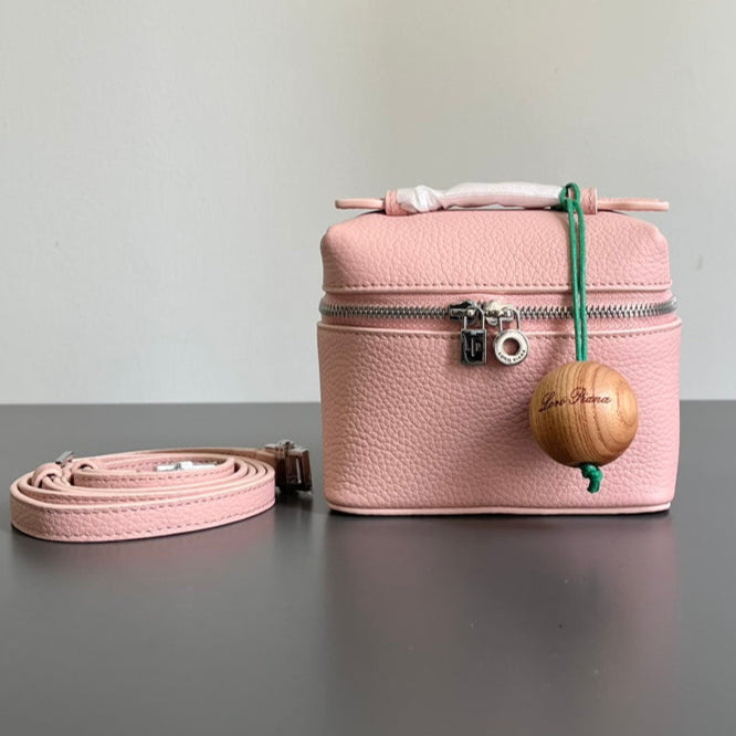 LORO PIANA EXTRA POCKET L12 IN PINK PASTEL CALFSKIN WITH SILVER HARDWARE