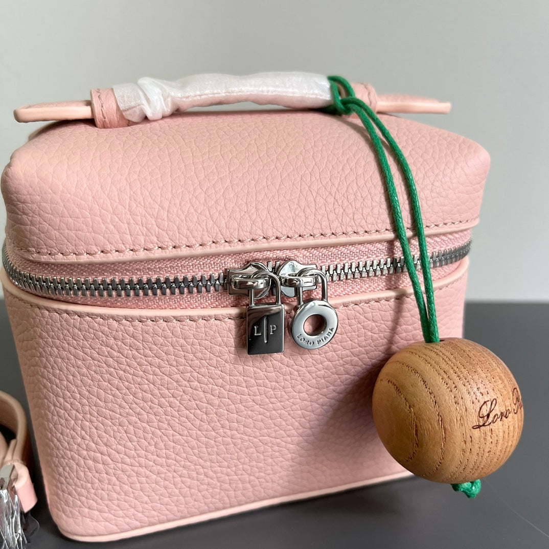 LORO PIANA EXTRA POCKET L12 IN PINK PASTEL CALFSKIN WITH SILVER HARDWARE