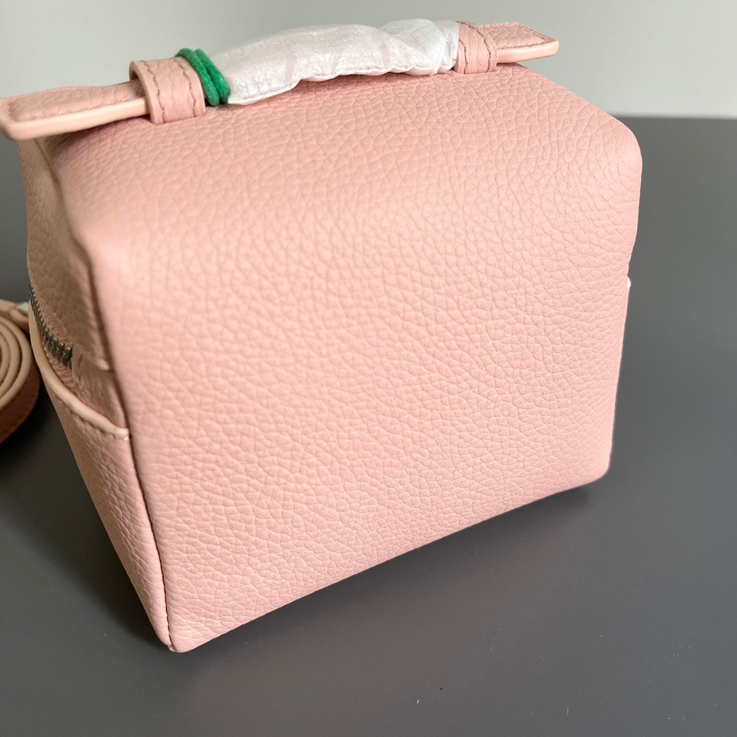 LORO PIANA EXTRA POCKET L12 IN PINK PASTEL CALFSKIN WITH SILVER HARDWARE