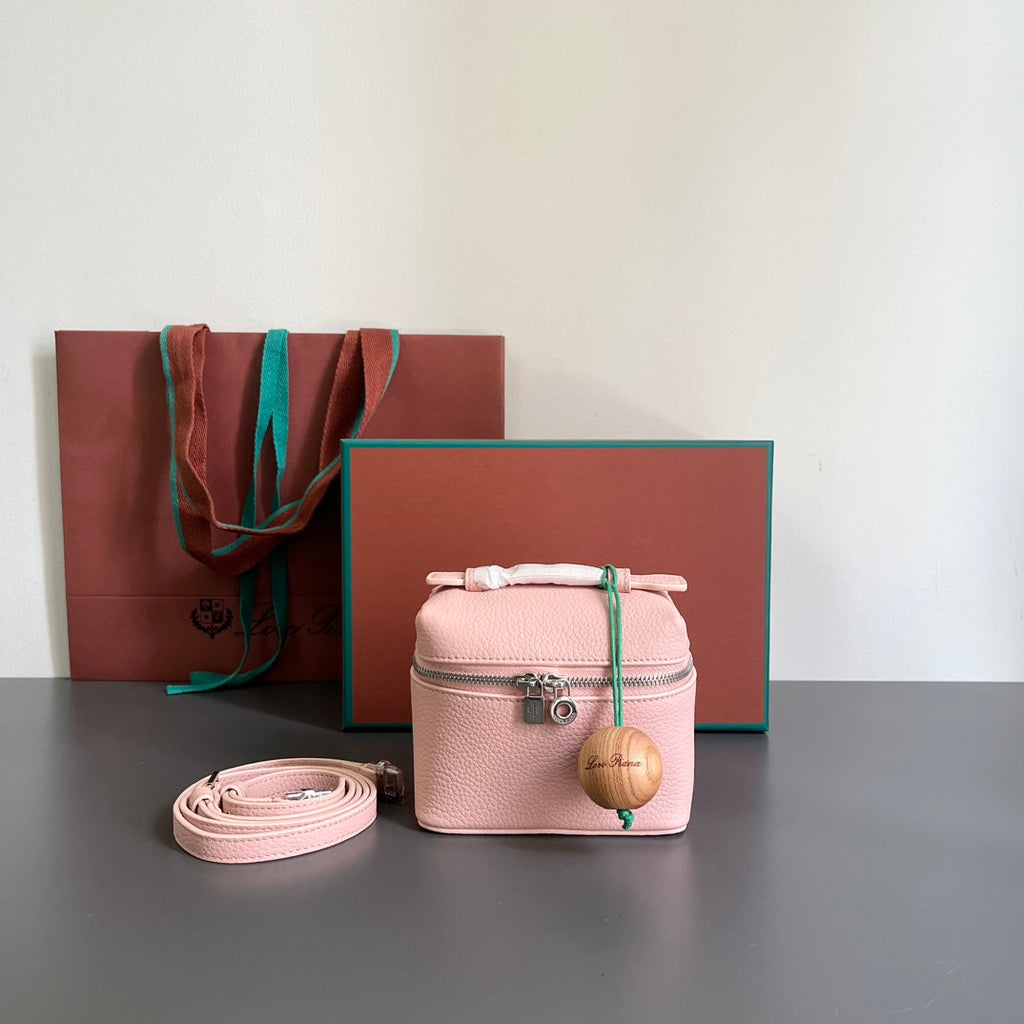 LORO PIANA EXTRA POCKET L12 IN PINK PASTEL CALFSKIN WITH SILVER HARDWARE