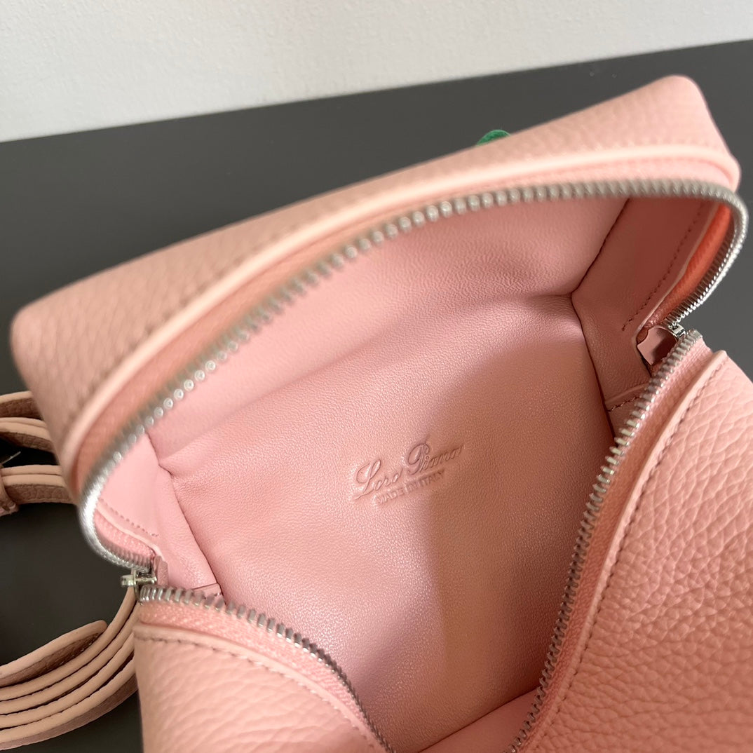 LORO PIANA EXTRA POCKET L12 IN PINK PASTEL CALFSKIN WITH SILVER HARDWARE