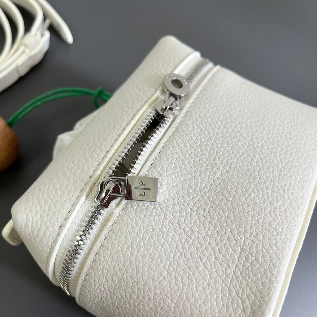 LORO PIANA EXTRA POCKET L12 IN WHITE CALFSKIN WITH SILVER HARDWARE