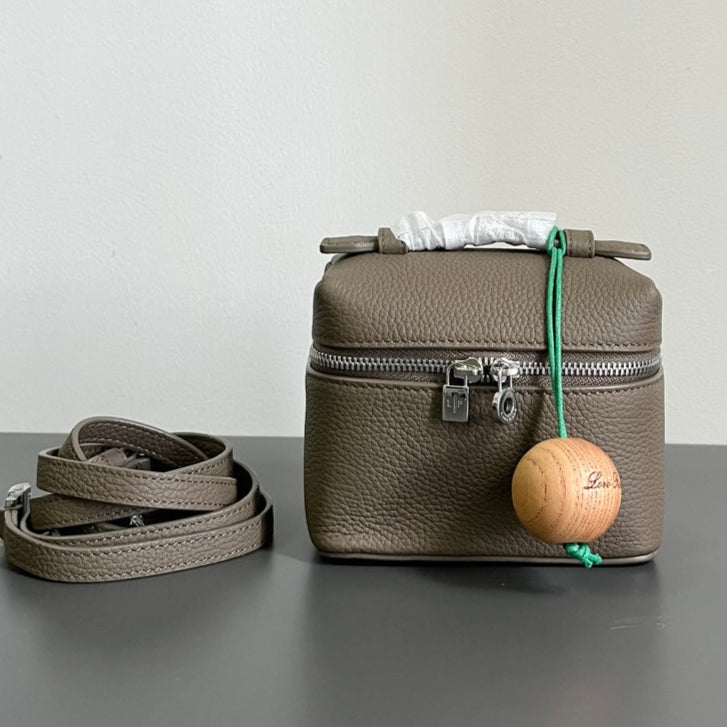 LORO PIANA EXTRA POCKET L12 IN COFFEE BROWN CALFSKIN WITH SILVER HARDWARE