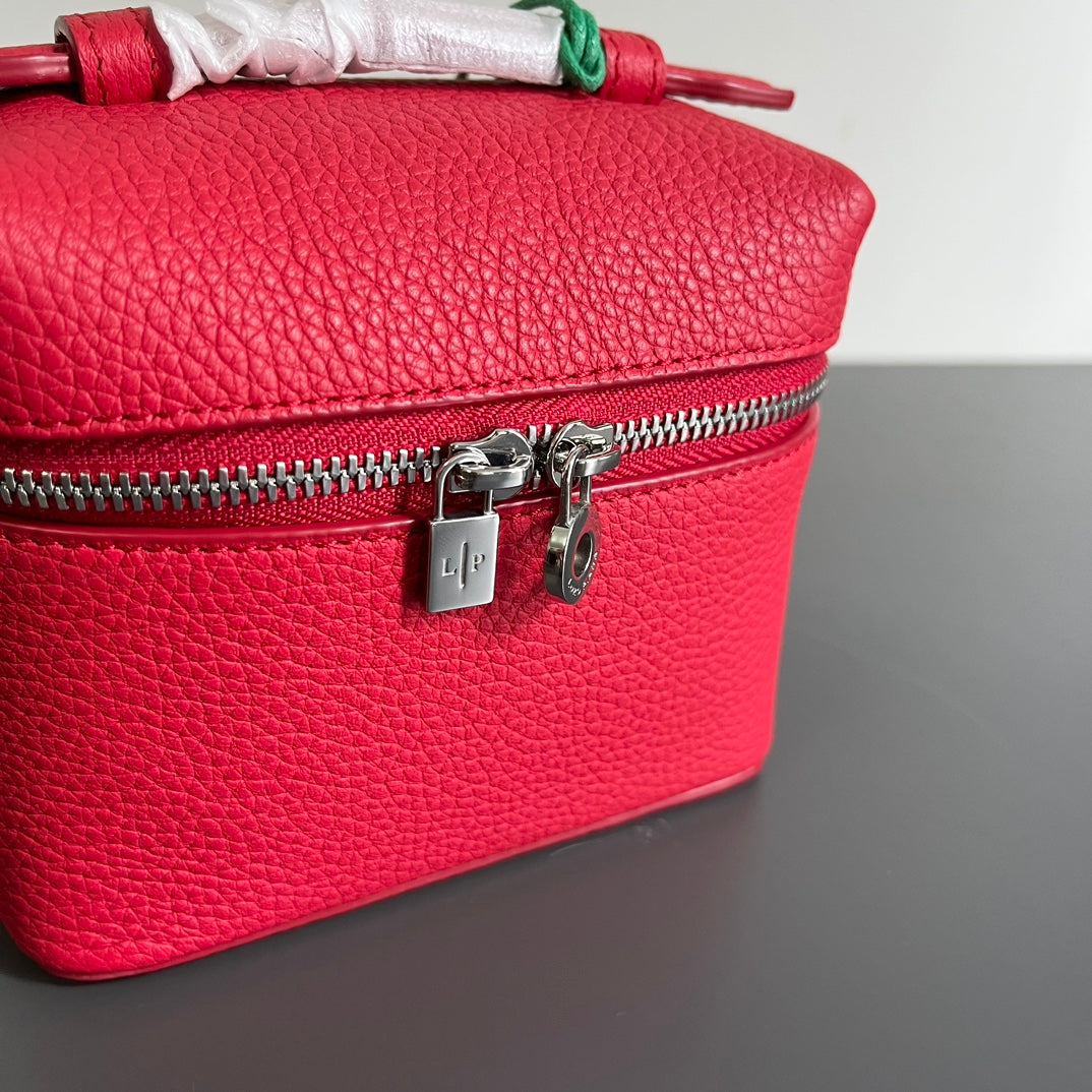 LORO PIANA EXTRA POCKET L12 IN CRIMSON RED CALFSKIN WITH SILVER HARDWARE