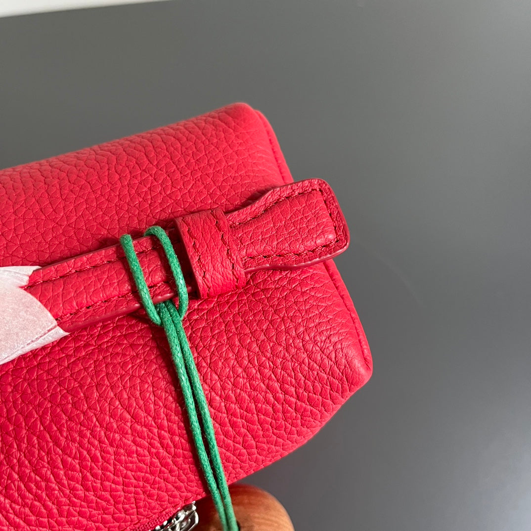 LORO PIANA EXTRA POCKET L12 IN CRIMSON RED CALFSKIN WITH SILVER HARDWARE