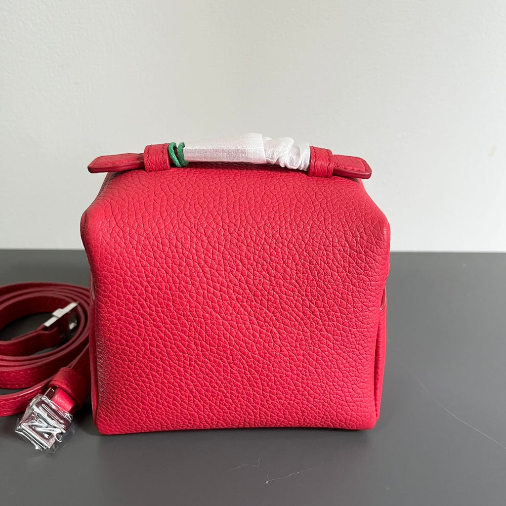 LORO PIANA EXTRA POCKET L12 IN CRIMSON RED CALFSKIN WITH SILVER HARDWARE