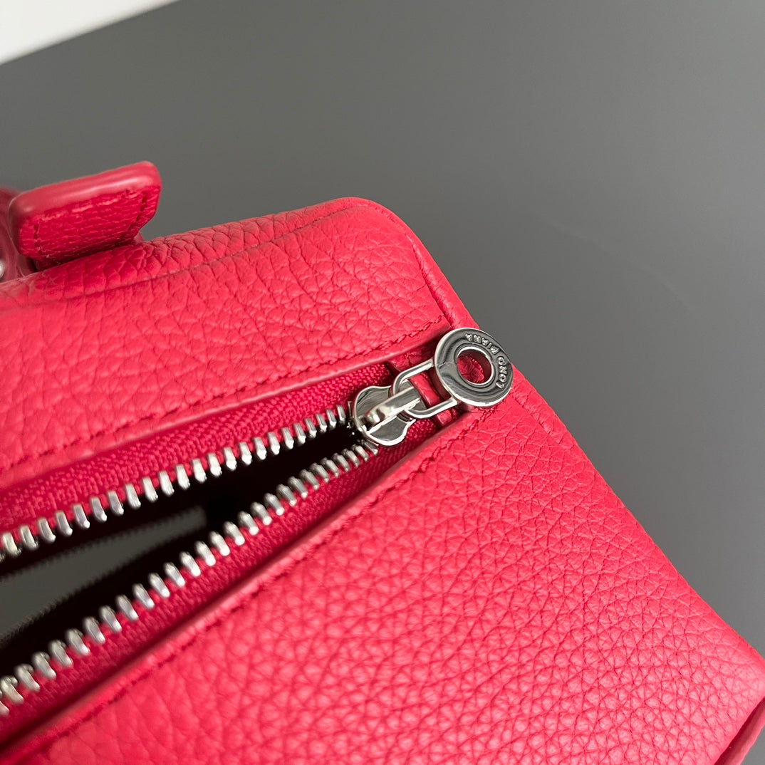 LORO PIANA EXTRA POCKET L12 IN CRIMSON RED CALFSKIN WITH SILVER HARDWARE