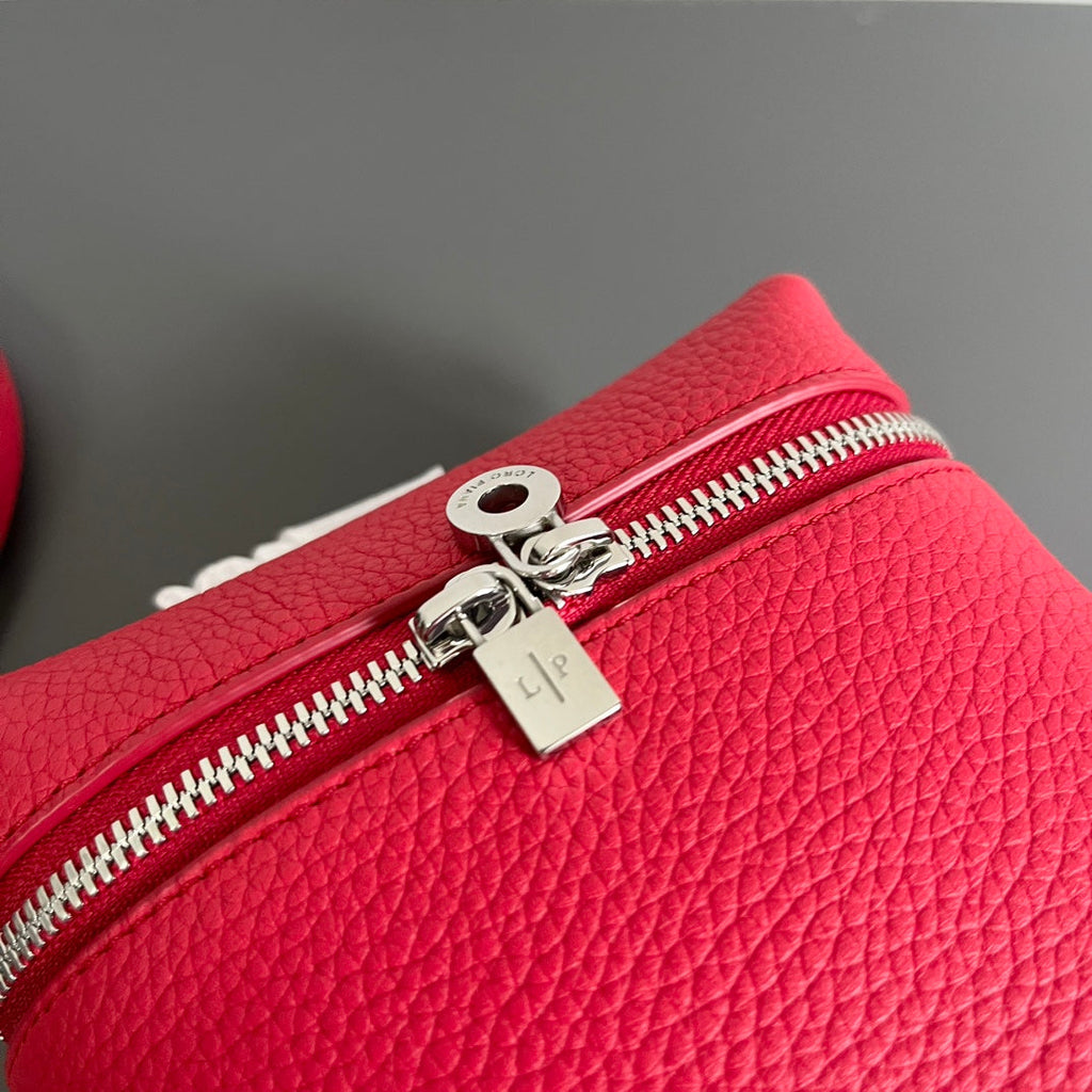 LORO PIANA EXTRA POCKET L12 IN CRIMSON RED CALFSKIN WITH SILVER HARDWARE