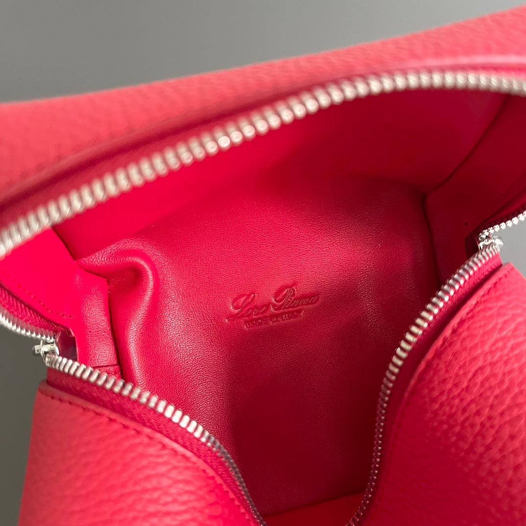LORO PIANA EXTRA POCKET L12 IN CRIMSON RED CALFSKIN WITH SILVER HARDWARE