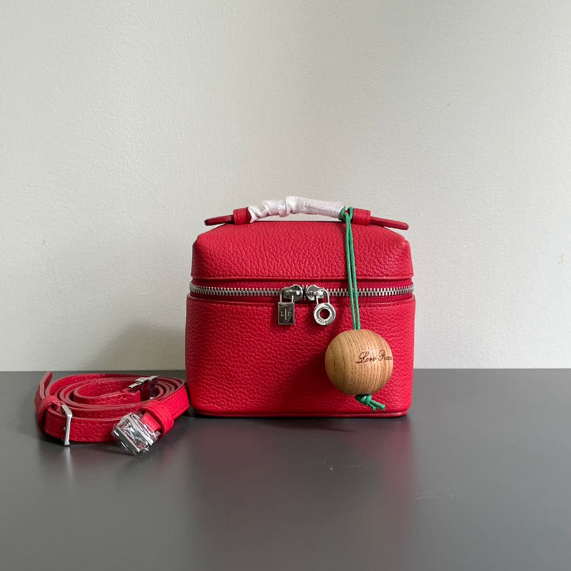 LORO PIANA EXTRA POCKET L12 IN CRIMSON RED CALFSKIN WITH SILVER HARDWARE