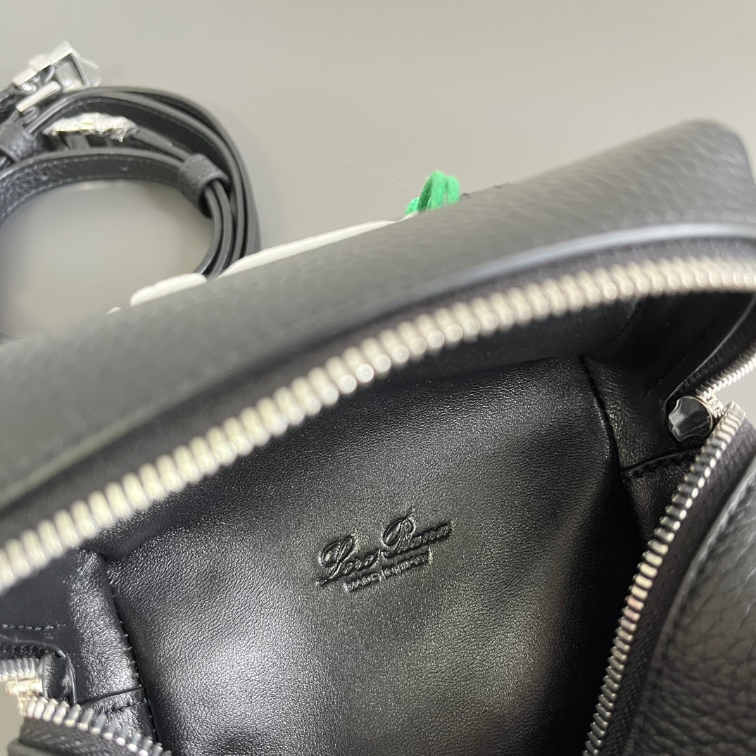 LORO PIANA EXTRA POCKET L12 IN BLACK CALFSKIN WITH SILVER HARDWARE