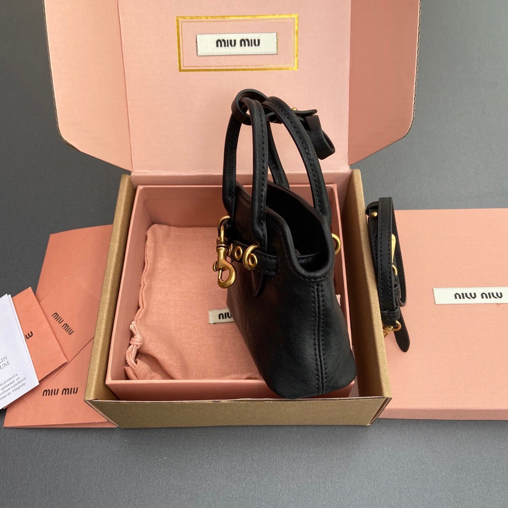 MIU MIU AVENTURE BAG 13 IN BLACK SHINY CALFSKIN