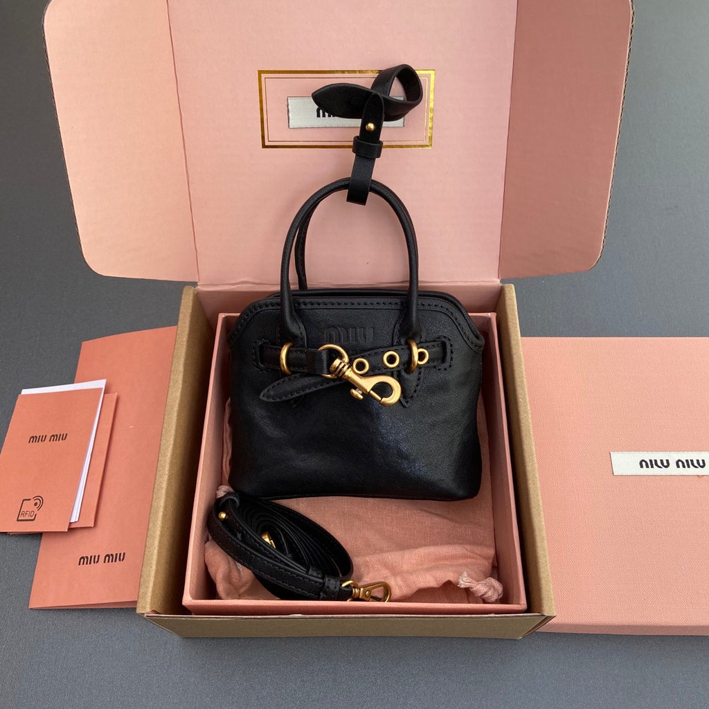 MIU MIU AVENTURE BAG 13 IN BLACK SHINY CALFSKIN