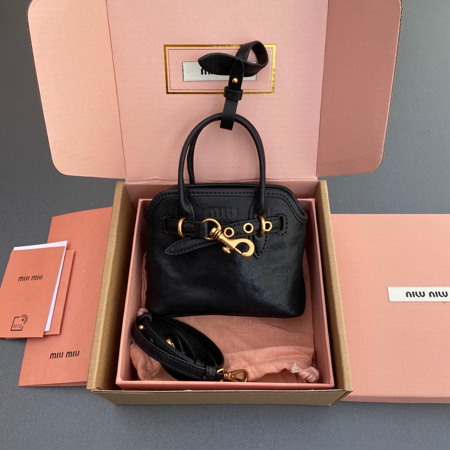 MIU MIU AVENTURE BAG 13 IN BLACK SHINY CALFSKIN
