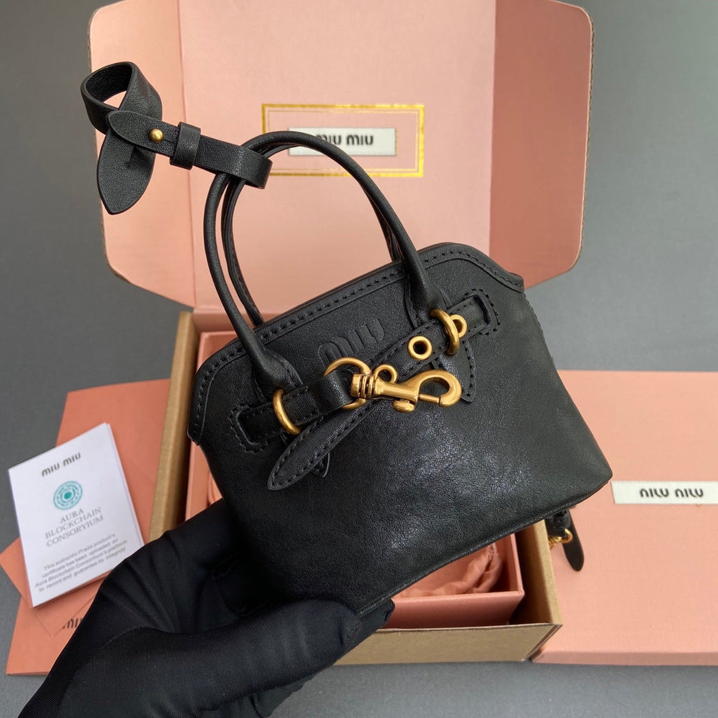 MIU MIU AVENTURE BAG 13 IN BLACK SHINY CALFSKIN