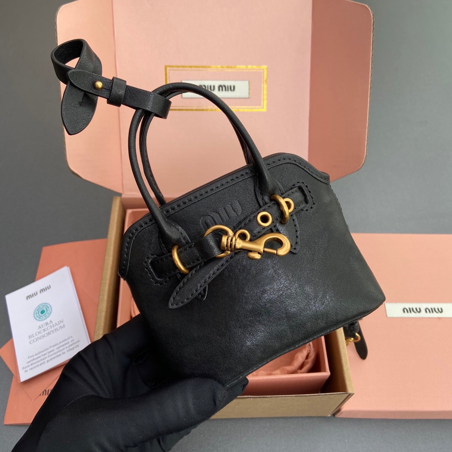 MIU MIU AVENTURE BAG 13 IN BLACK SHINY CALFSKIN