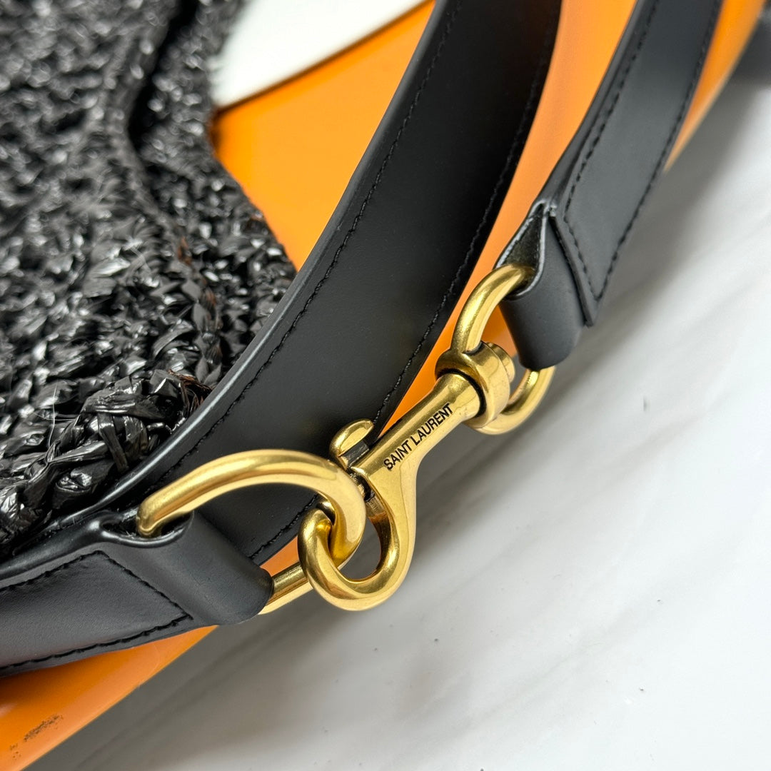 SAINT LAURENT TOTE BAG 40 IN BLACK RAFFIA GOLD LOGO