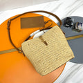 SAINT LAURENT LE 37 MEDIUM 25 IN LIGHT YELLOW STRAW AND BROWN LEATHER TRIM