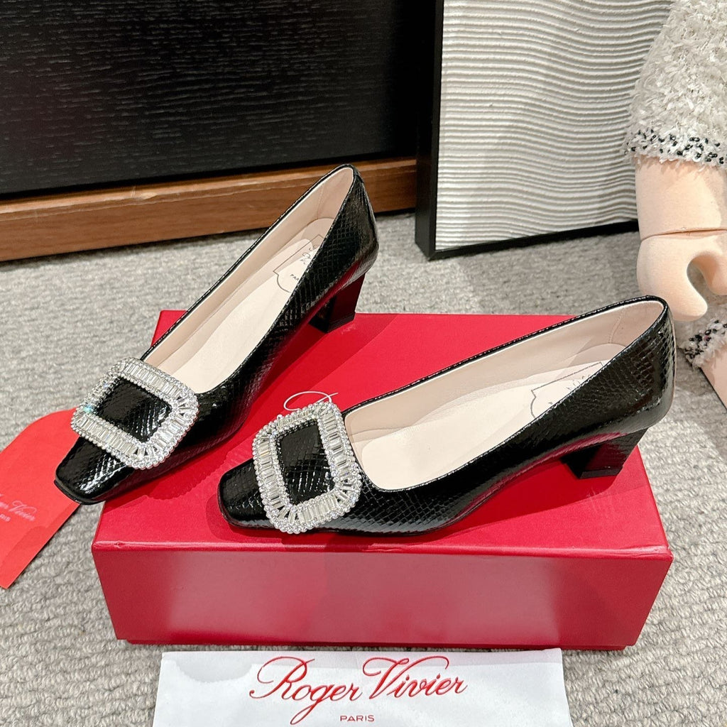 BELLE VIVIER PUMPS IN BLACK LIZARD EMBOSSED CALFSKIN