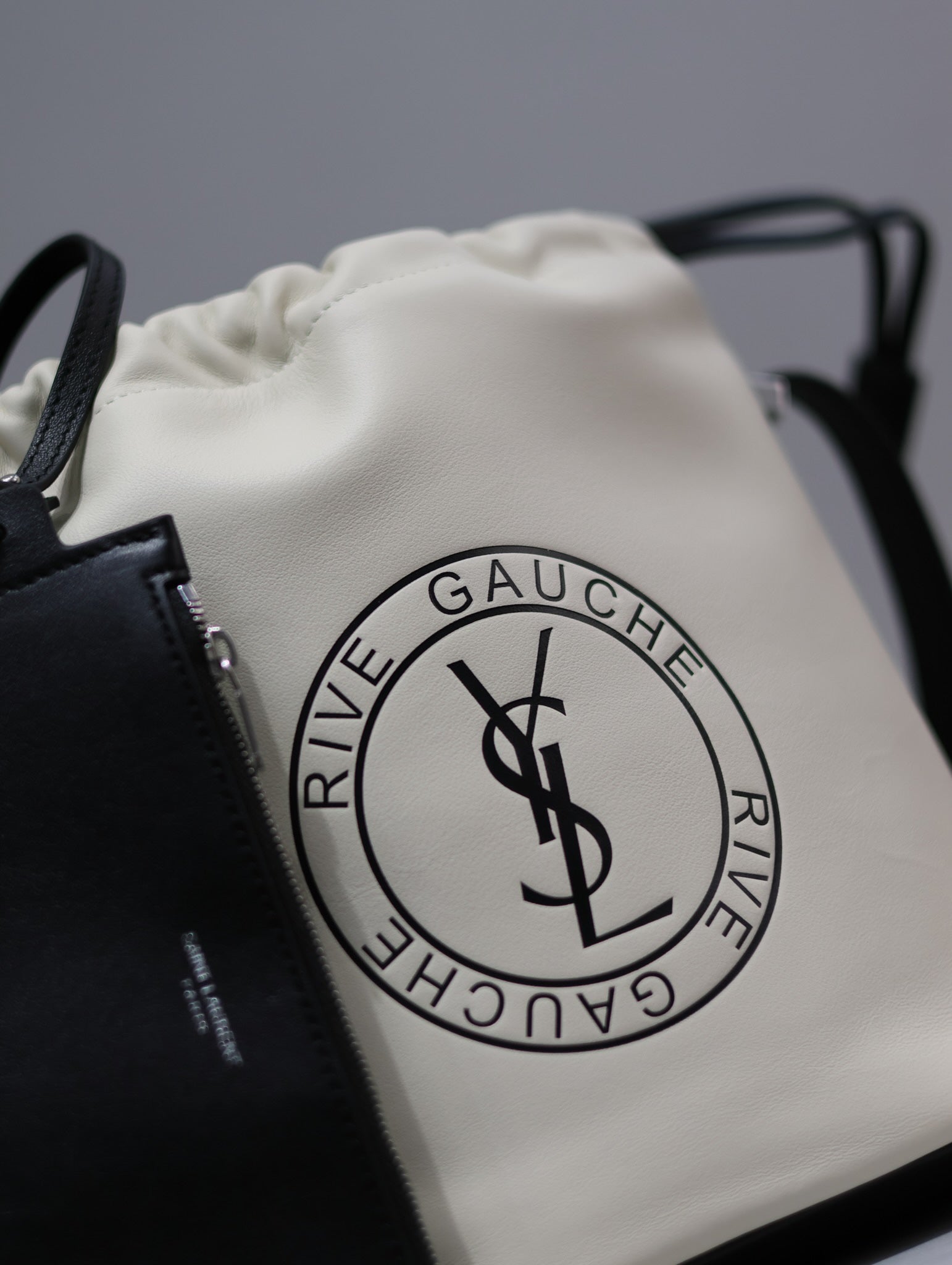 SAINT LAURENT RIVE GAUCHE BUCKET BAG 23 IN WHITE CALFSKIN