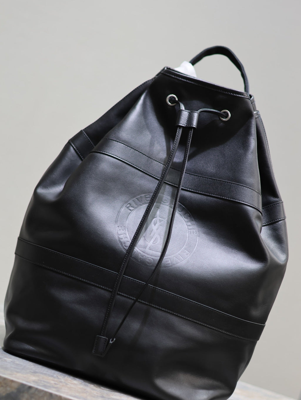 SAINT LAURENT RIVE GAUCHE BACKPACK 49 IN BLACK CALFSKIN