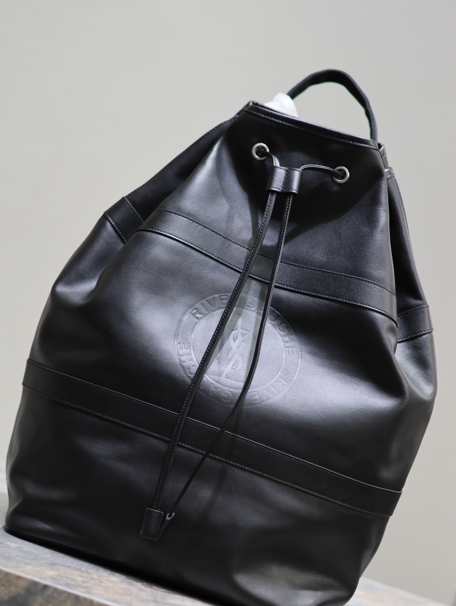 SAINT LAURENT RIVE GAUCHE BACKPACK 49 IN BLACK CALFSKIN