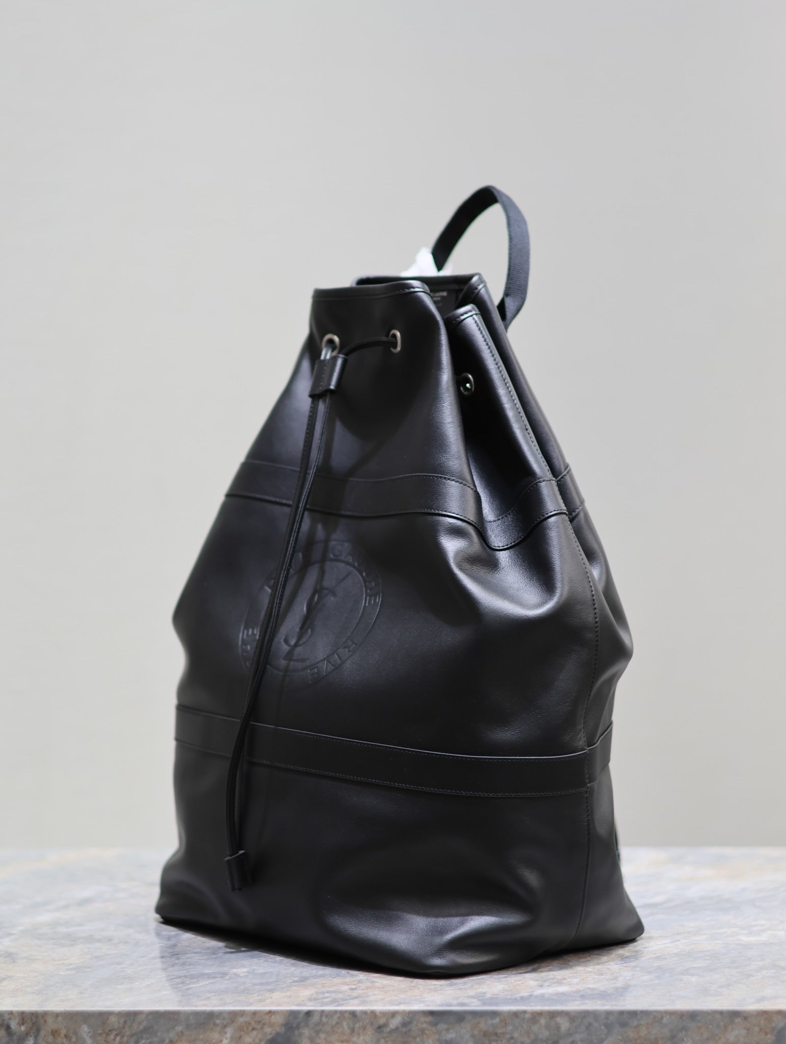 SAINT LAURENT RIVE GAUCHE BACKPACK 49 IN BLACK CALFSKIN