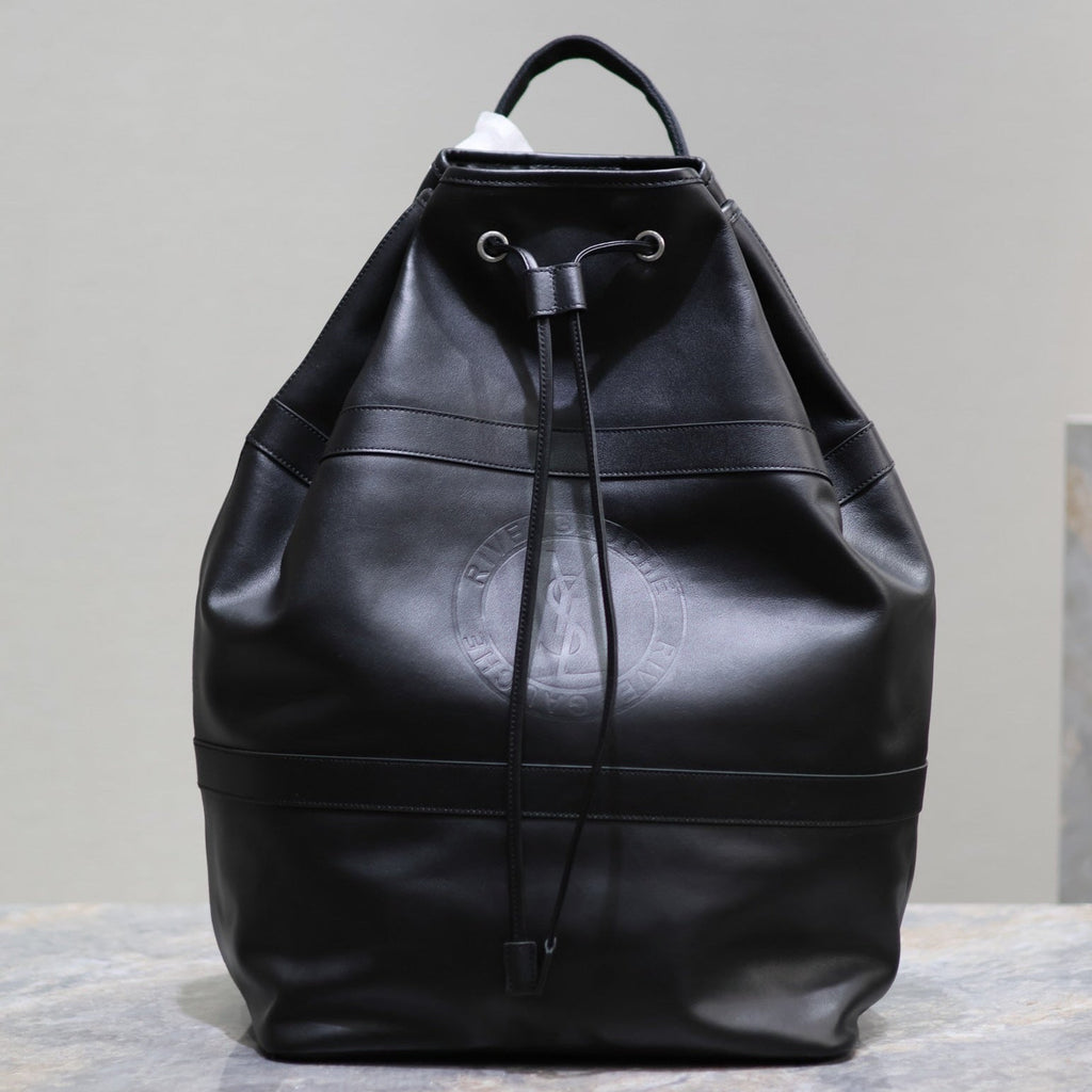 SAINT LAURENT RIVE GAUCHE BACKPACK 49 IN BLACK CALFSKIN
