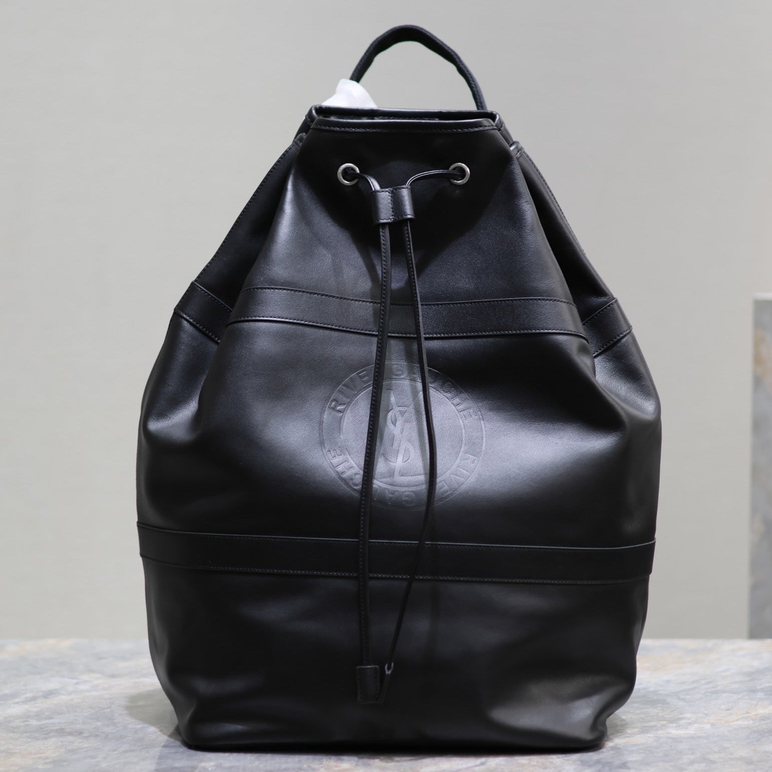 SAINT LAURENT RIVE GAUCHE BACKPACK 49 IN BLACK CALFSKIN