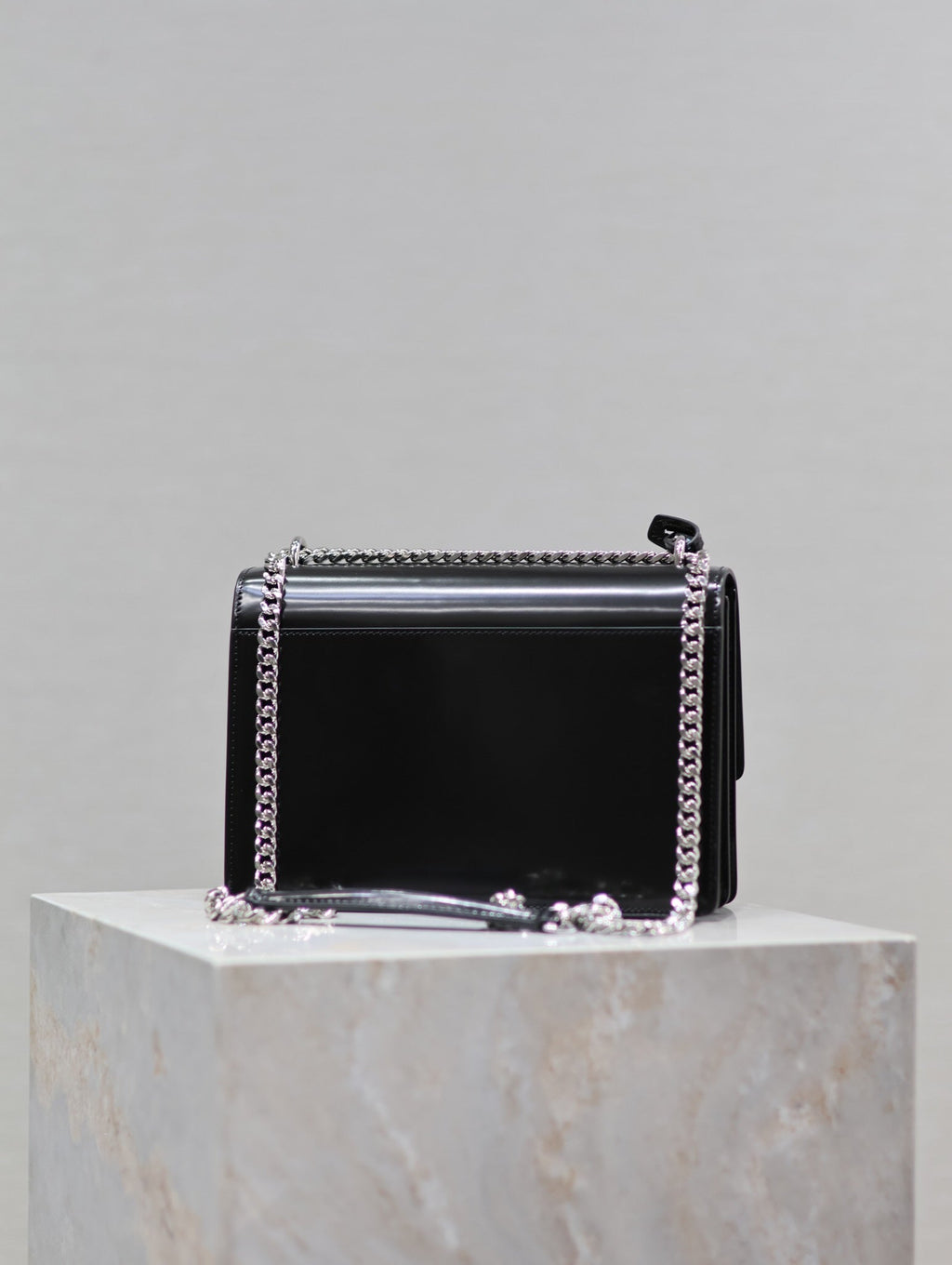 SAINT LAURENT YSL 25S SUNSET MEDIUM 22 IN BLACK SHINY CALFSKIN SILVER HARDWRE