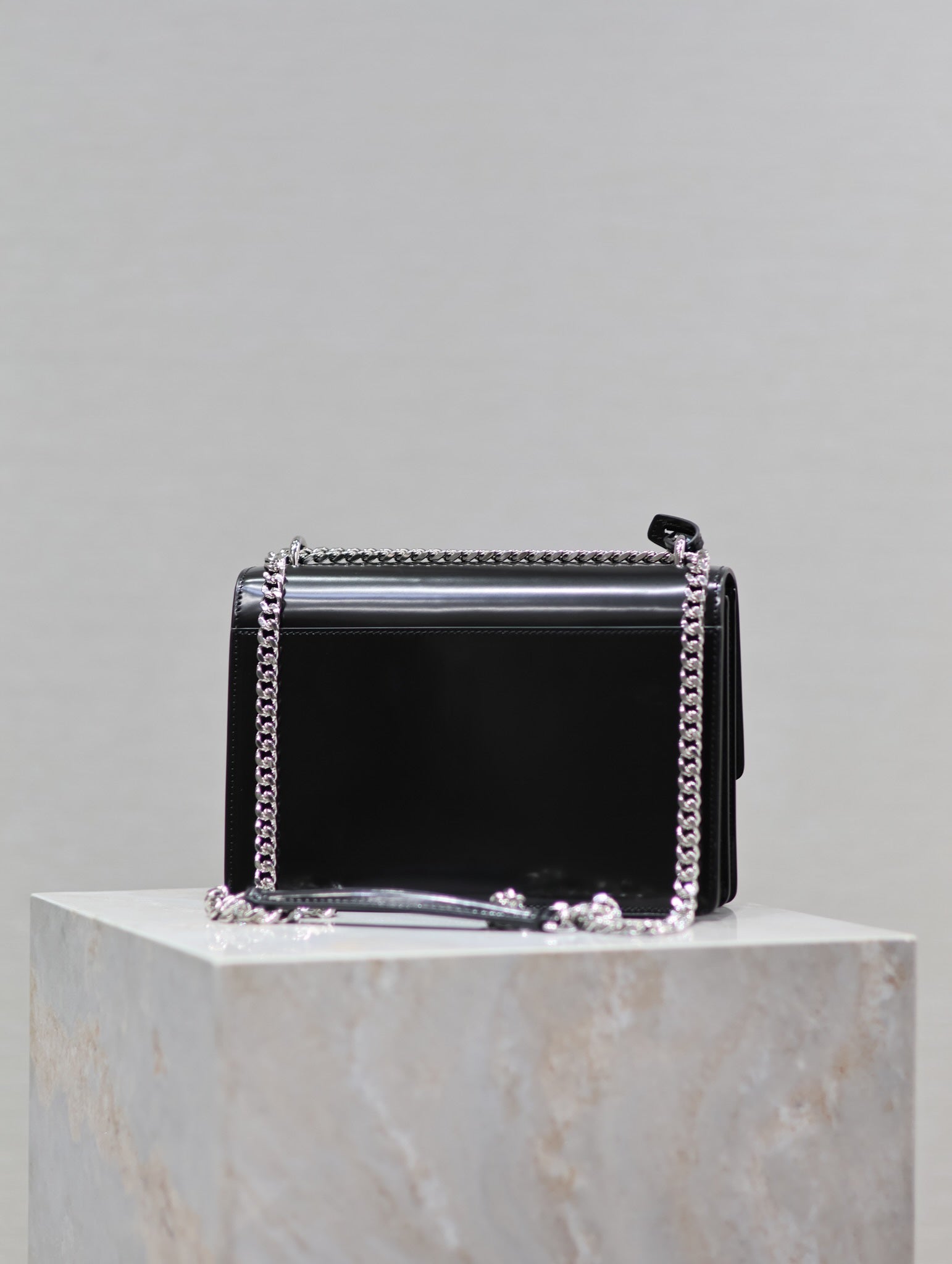 SAINT LAURENT YSL 25S SUNSET MEDIUM 22 IN BLACK SHINY CALFSKIN SILVER HARDWRE