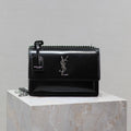 SAINT LAURENT YSL 25S SUNSET MEDIUM 22 IN BLACK SHINY CALFSKIN SILVER HARDWRE
