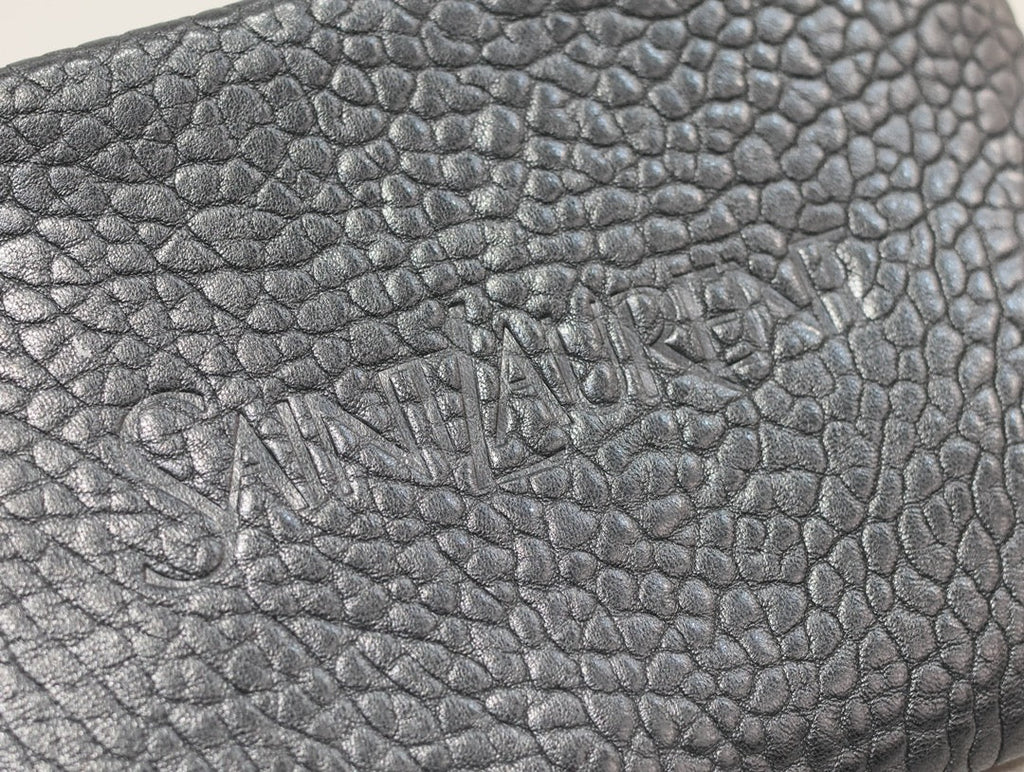 SAINT LAURENT POUCH WITH ELEPHANT TEXTURE 23 IN BLACK LAMBSKIN LOGO EMBOSSED